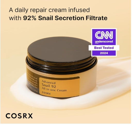 COSRX Snail Mucin 92% Repair Cream 100g, Daily Face Gel Moisturizer for Dry Skin, Acne-prone, Sensitive Skin, Not Tested on Animals, No Parabens, Korean Skincare