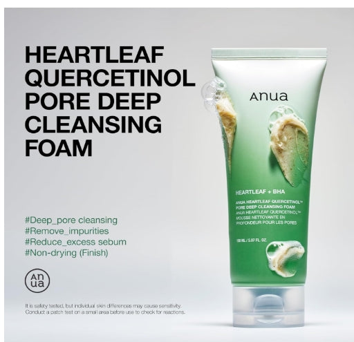 ANUA Heartleaf Quercetinol Pore Deep Cleansing Foam, Facial Cleanser, for Double Cleansing, BHA, Hyaluronic Acid, Glycerin, Face Wash, Blackhead Remover, Korean Skincare, 150ml/5.07 fl.oz.