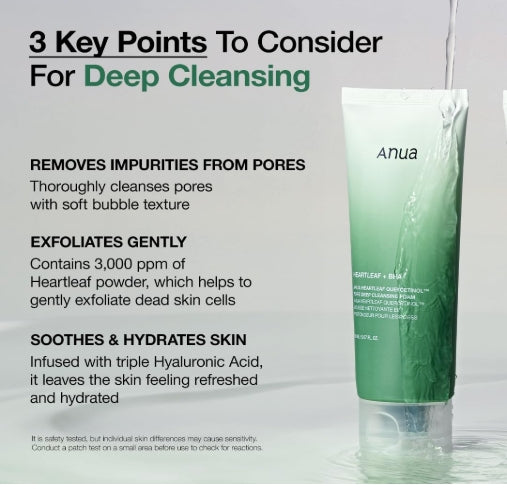 ANUA Heartleaf Quercetinol Pore Deep Cleansing Foam, Facial Cleanser, for Double Cleansing, BHA, Hyaluronic Acid, Glycerin, Face Wash, Blackhead Remover, Korean Skincare, 150ml/5.07 fl.oz.