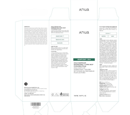 ANUA Heartleaf Quercetinol Pore Deep Cleansing Foam, Facial Cleanser, for Double Cleansing, BHA, Hyaluronic Acid, Glycerin, Face Wash, Blackhead Remover, Korean Skincare, 150ml/5.07 fl.oz.