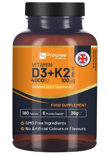 Vitamin D3 4000IU & K2 MK7 100µg Vegetarian Tablets | 180 (6 Months’ Supply) | Easy to Swallow Tablet | GMO Free Ingredients | Made in UK by Prowise Healthcare