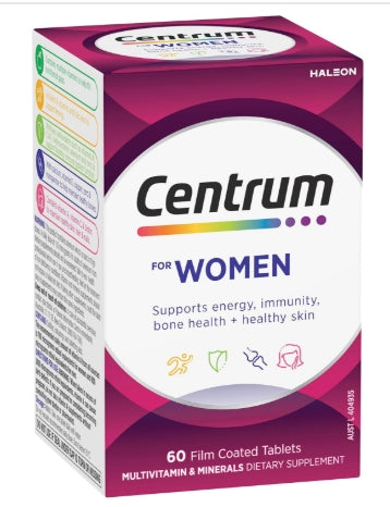 Centrum For Women, Multivitamin with Vitamins & Minerals to Support Energy, Immunity, Bone Health & Healthy Skin, 60 Tablets